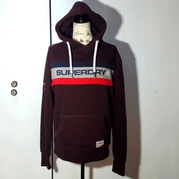 SuperDry- Mens Burgundy Trophy Hood Logo Hoodie Sz.Small - Picture 4 of 15